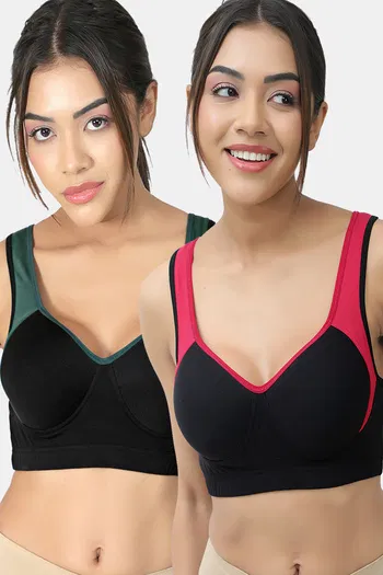 Buy Lady Lyka Cotton Padded Sports Bra (Pack of 2) - Multicolor